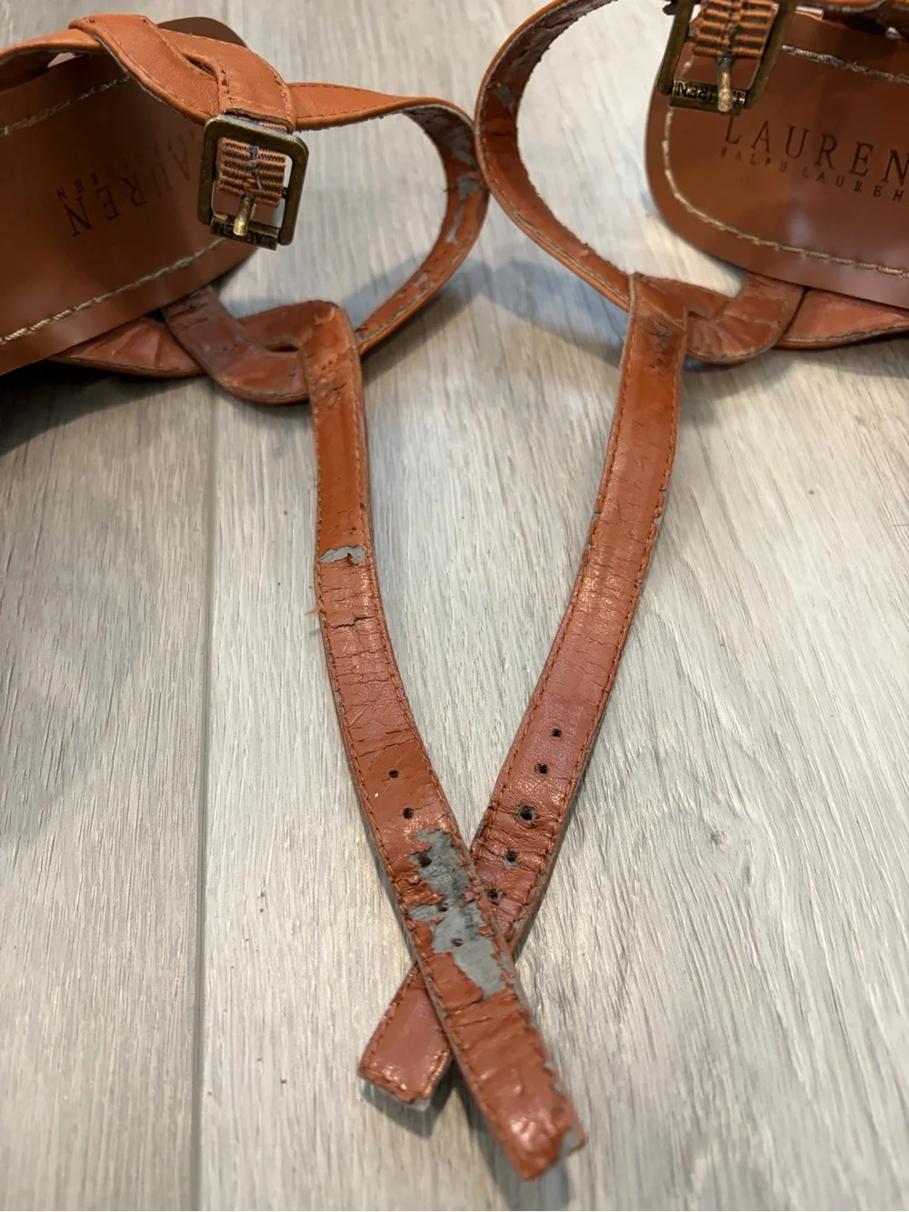 Ralph Lauren Cognac Leather Cross-Strap Slingback Heels